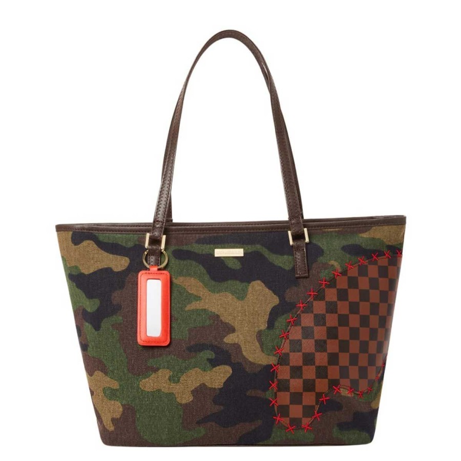 Donna Sprayground Borse A Mano | Borsa Donna Sprayground Shopping Bag Tote Shark Shape Check Green T4294 Co