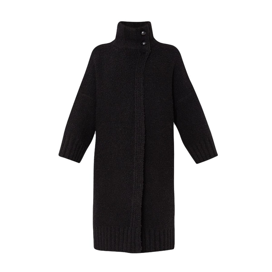 Donna Liu Jo Capispalla | Cappotto Donna Liu Jo In Maglia Boucle' Nero Mf3166 223