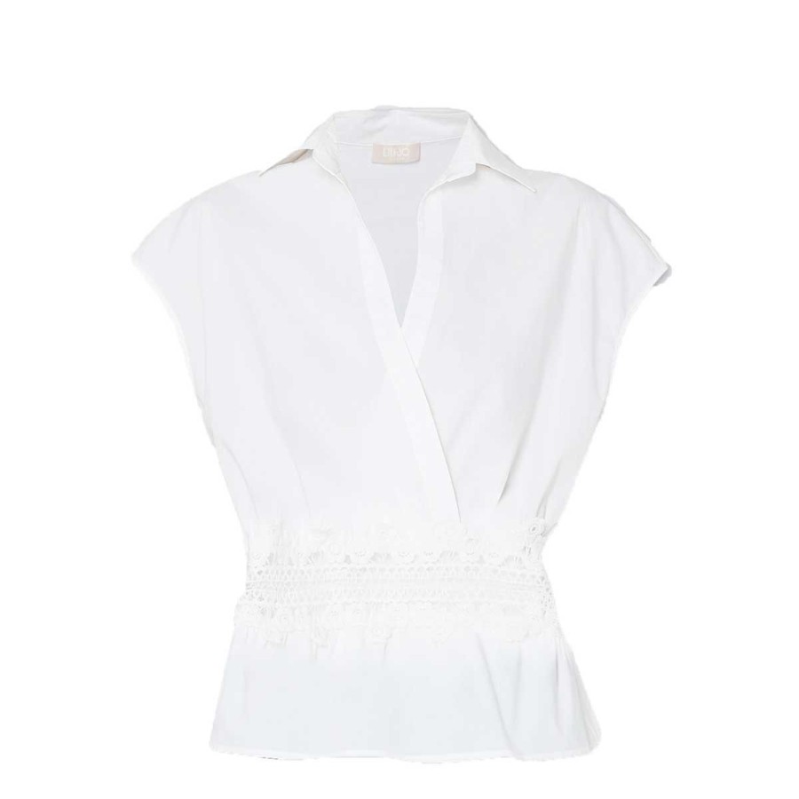 Donna Liu Jo Felpe / Maglie / Camicie | Blusa Donna Liu Jo Tunica In Popeline Di Cotone Optic White Wa3080 123