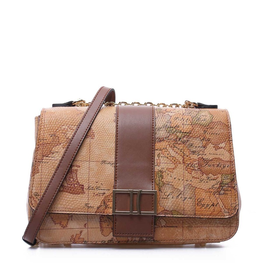 Donna VIa Roma 15 Borse A Spalla | Borsa Donna Alviero Martini Crossbody Isabel In Nappa Impressa Stampa Geo Classic Naturale Gt58-T614 222