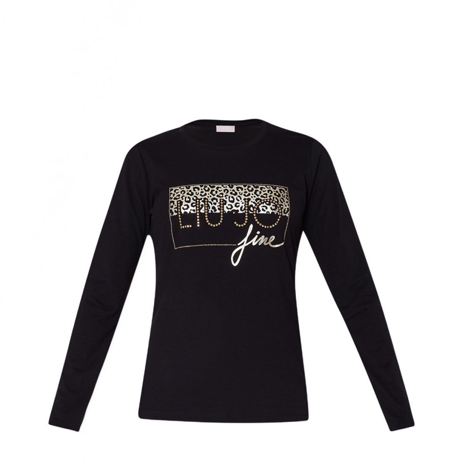 Donna Liu Jo T Shirt | T Shirt Donna Liu Jo Better Con Logo E Strass Nero Wf3084 223