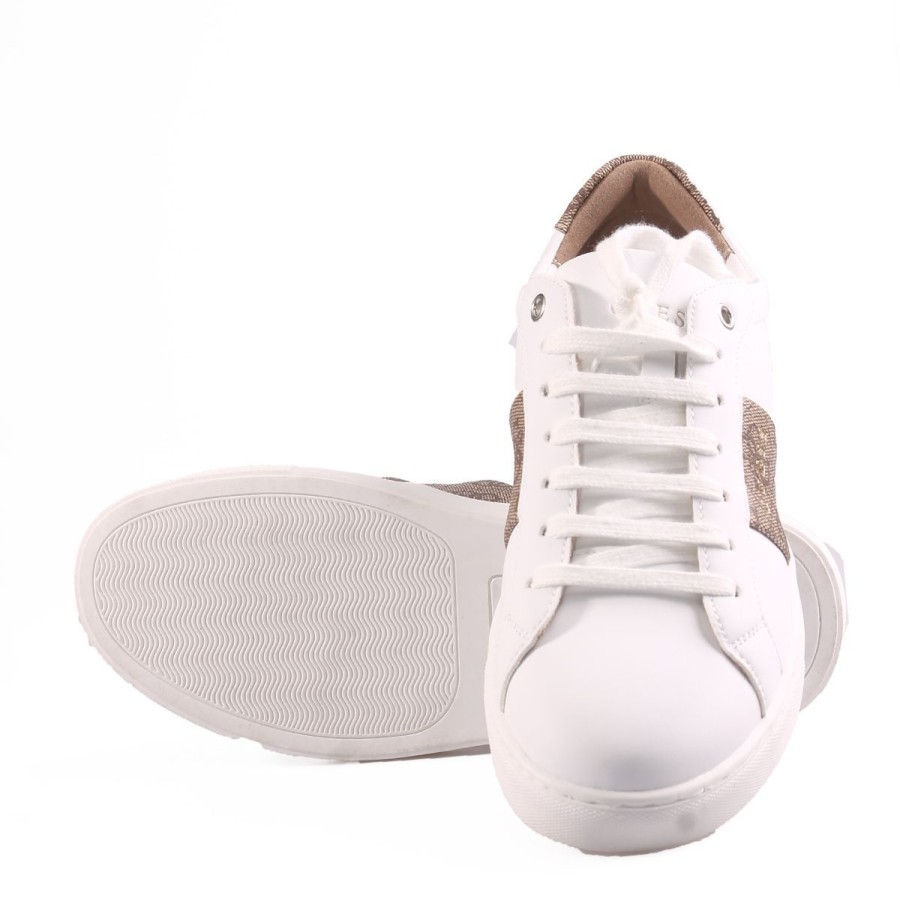 Donna Guess Calzature | Scarpa Donna Guess Sneakers Todi 4G Logo Bianco Latte Brown Fl7Dofal 223