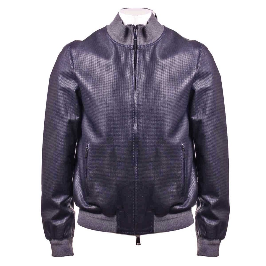 Uomo The Jack Leather Abbigliamento | Giubbino Uomo The Jack Leather Microforata Rip Polngee Blu 121