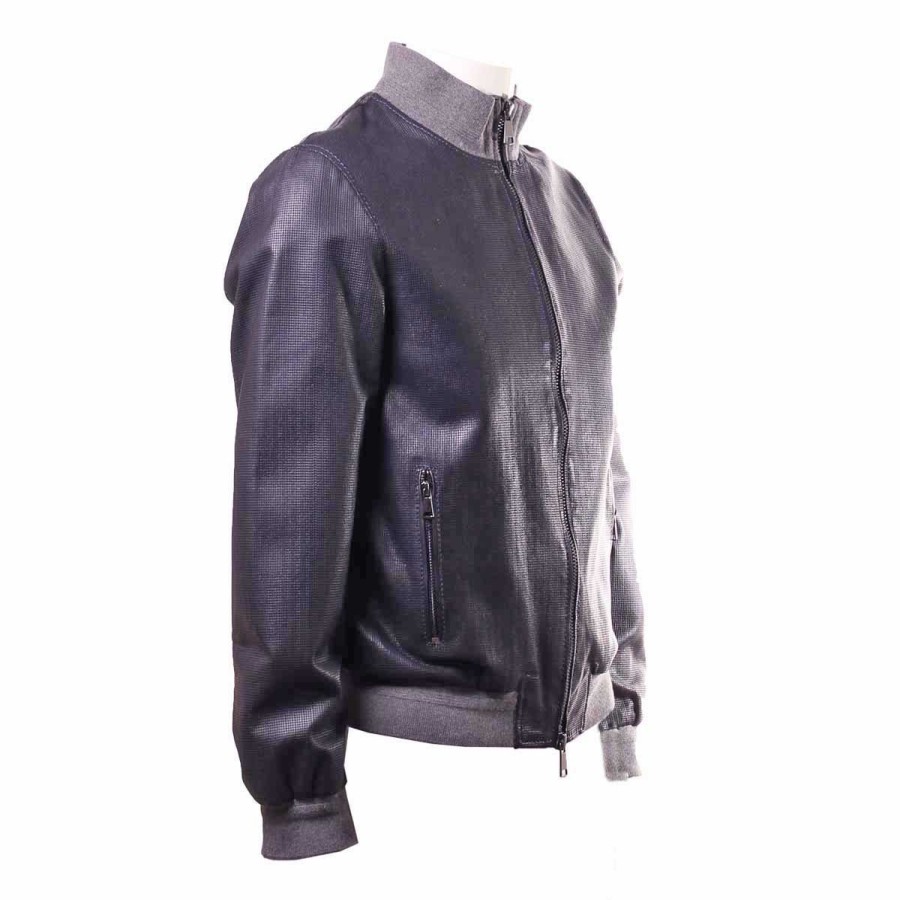 Uomo The Jack Leather Abbigliamento | Giubbino Uomo The Jack Leather Microforata Rip Polngee Blu 121