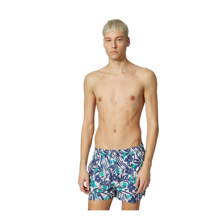 Uomo K-Way Abbigliamento | Costume Mare Uomo K-Way Swimsuit Airy Garphic Flowers White Indingo K2128Ew Co