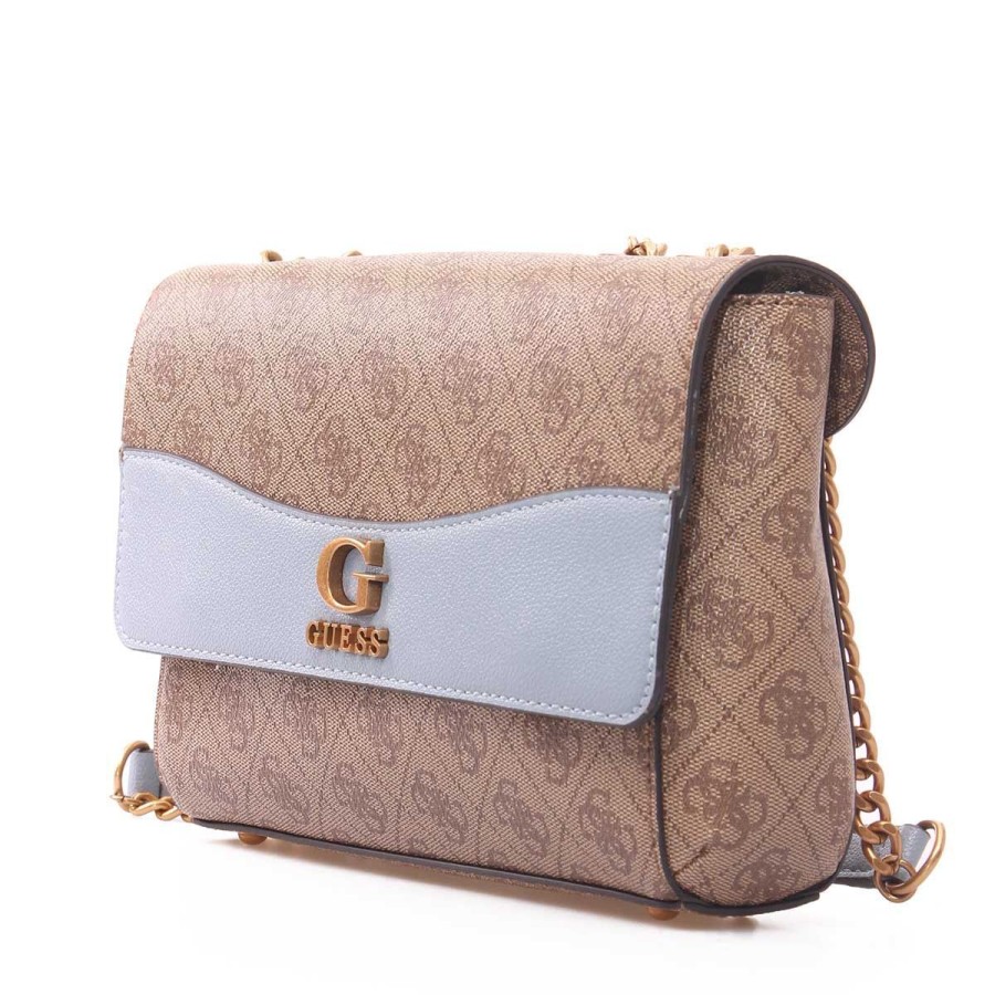 Donna Guess Borse A Spalla | Borsa Donna Guess Crossbody Bag Flap Clip Logo Nell Latte Logo Slate Hwsb8735 123