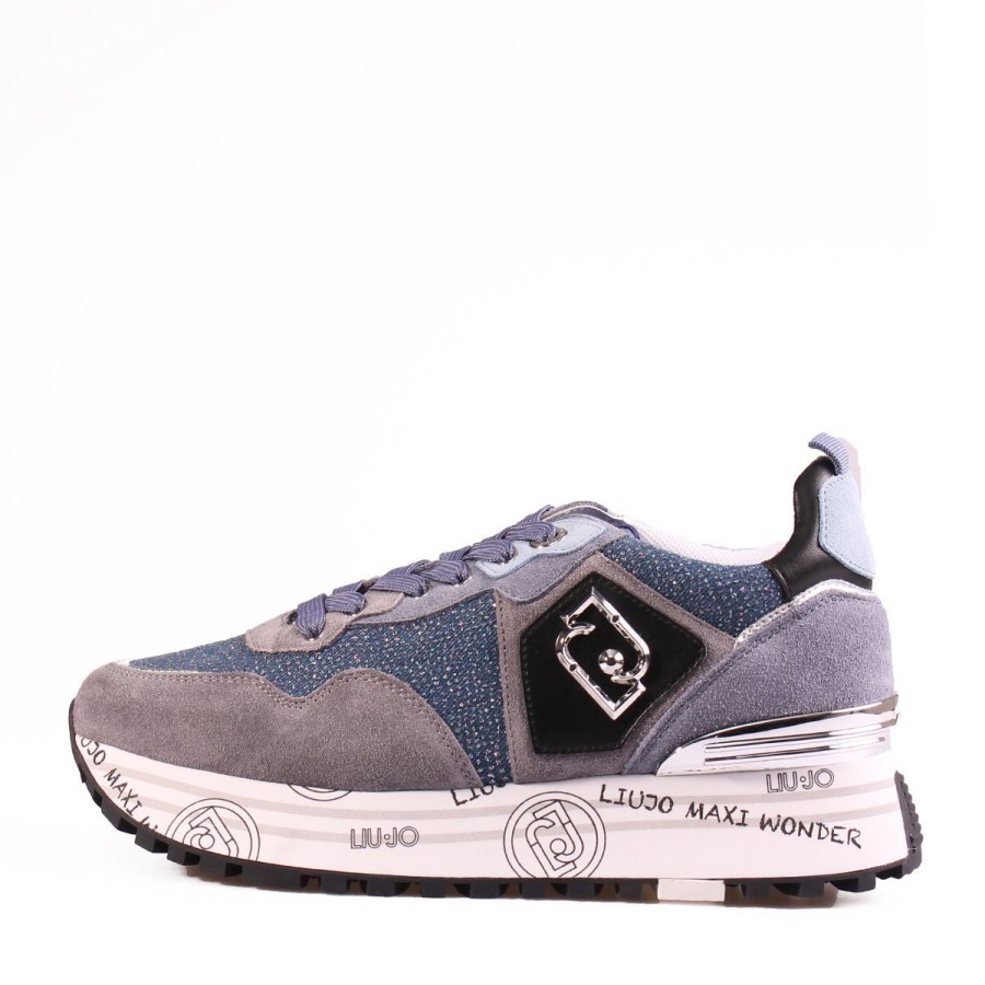 Donna Liu Jo Calzature | Scarpa Donna Liu Jo Sneakers Maxi Wonder Platform In Suede E Glitter Denim Blue Bf3003 223