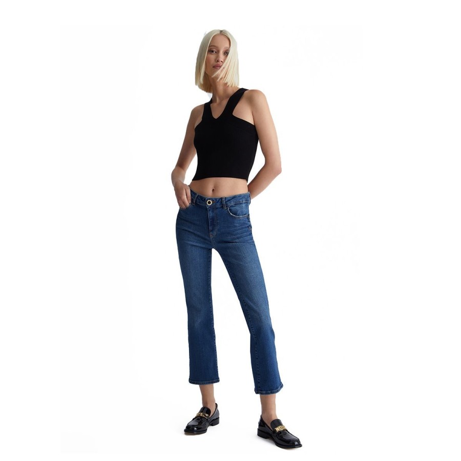 Donna Liu Jo Jeans / Pantaloni | Jeans Donna Liu Jo Pincess Bootcut Cropped Bottom Up Dark Blue Uf3040 223