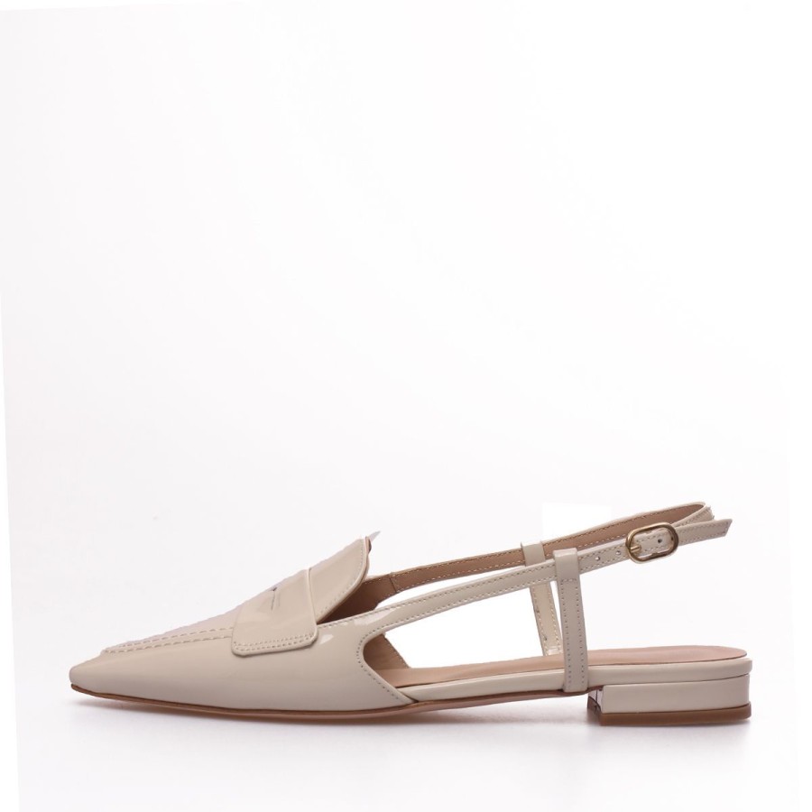 Donna Frau Calzature | Scarpa Donna Frau Slingback A Punta In Vernice Avorio 92I2Avor 123