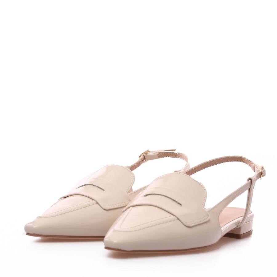 Donna Frau Calzature | Scarpa Donna Frau Slingback A Punta In Vernice Avorio 92I2Avor 123