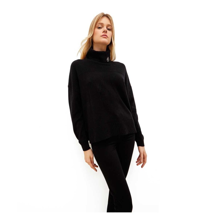 Donna Liu Jo Felpe / Maglie / Camicie | Maglia Donna Liu Jo Dolcevita Con Logo Nero Wf2265 222