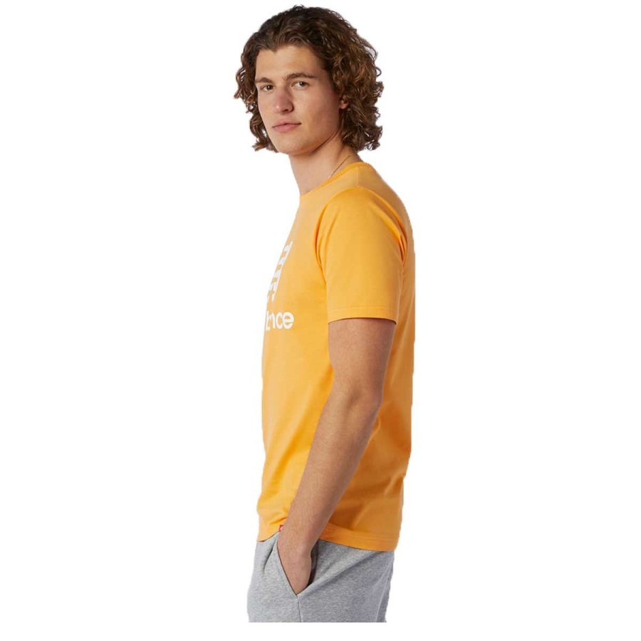 Uomo New Balance Abbigliamento | T-Shirt Uomo New Balance Essentials Stacked Logo Habanero Mt01575Hab 121