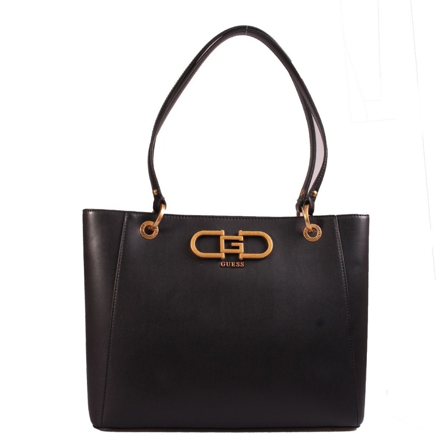 Donna Guess Borse A Spalla | Borsa Donna Guess Tote Bag Media Fleet Noel Black Hwvb89822 223