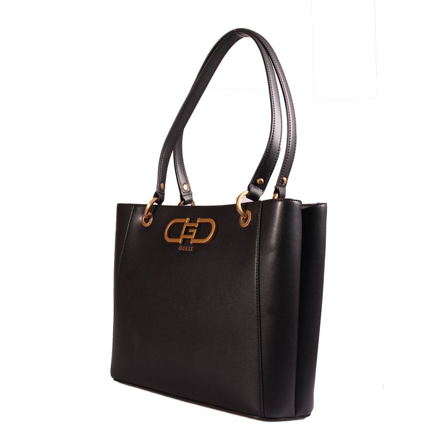 Donna Guess Borse A Spalla | Borsa Donna Guess Tote Bag Media Fleet Noel Black Hwvb89822 223