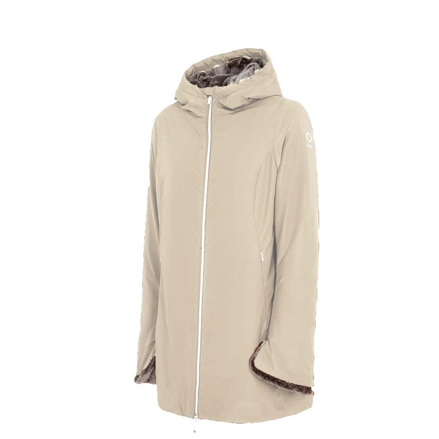 Donna Suns Capispalla | Giacca Donna Suns Marmolada Fur Con Cappuccio Beige Gbs33036D 223