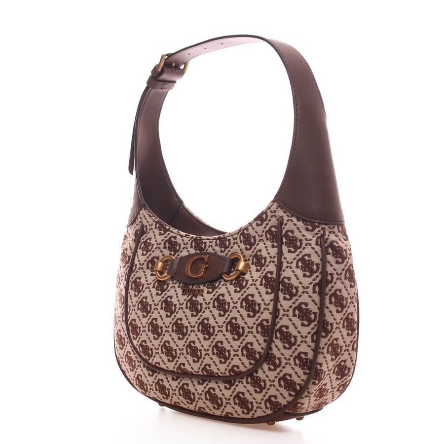 Donna Guess Borse A Spalla | Borsa Donna Guess Hobo Bag Izzy Brown Logo Hwjb86540 223