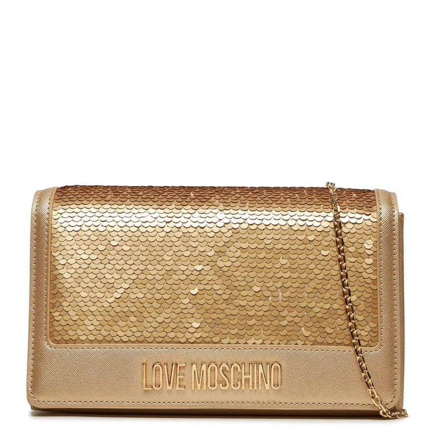 Donna Moschino Borse A Spalla | Borsa Donna Love Moschino Crossbody Bag Clutch Con Paillettes Oro Laminato Jc4279 223