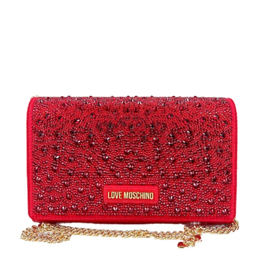 Donna Moschino Borse A Spalla | Borsa Donna Love Moschino Clutch Con Strass Gift Capsule Rosso Jc4850 223