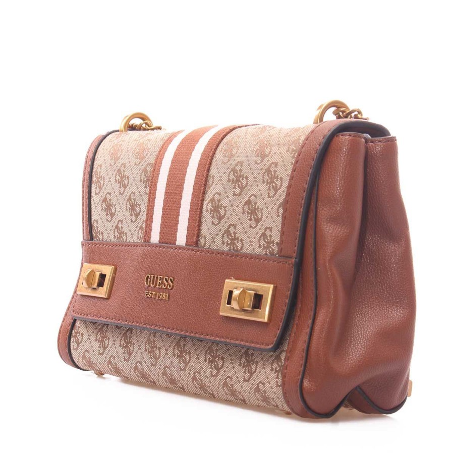 Donna Guess Borse A Spalla | Borsa Donna Guess Shoulder Bag Clip Katey Latte Logo Cognac Hwjb7870 123