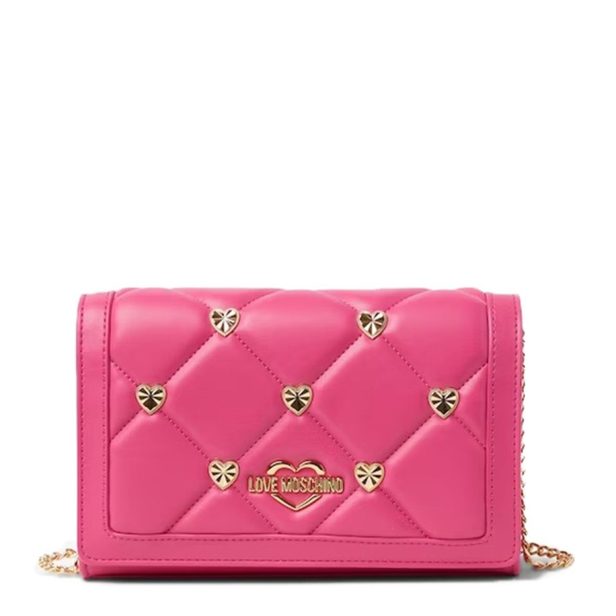 Donna Moschino Borse A Spalla | Borsa Donna Love Moschino Crossbody Bag Clutch Con Borchie Cuore Fuxia Jc4222 223