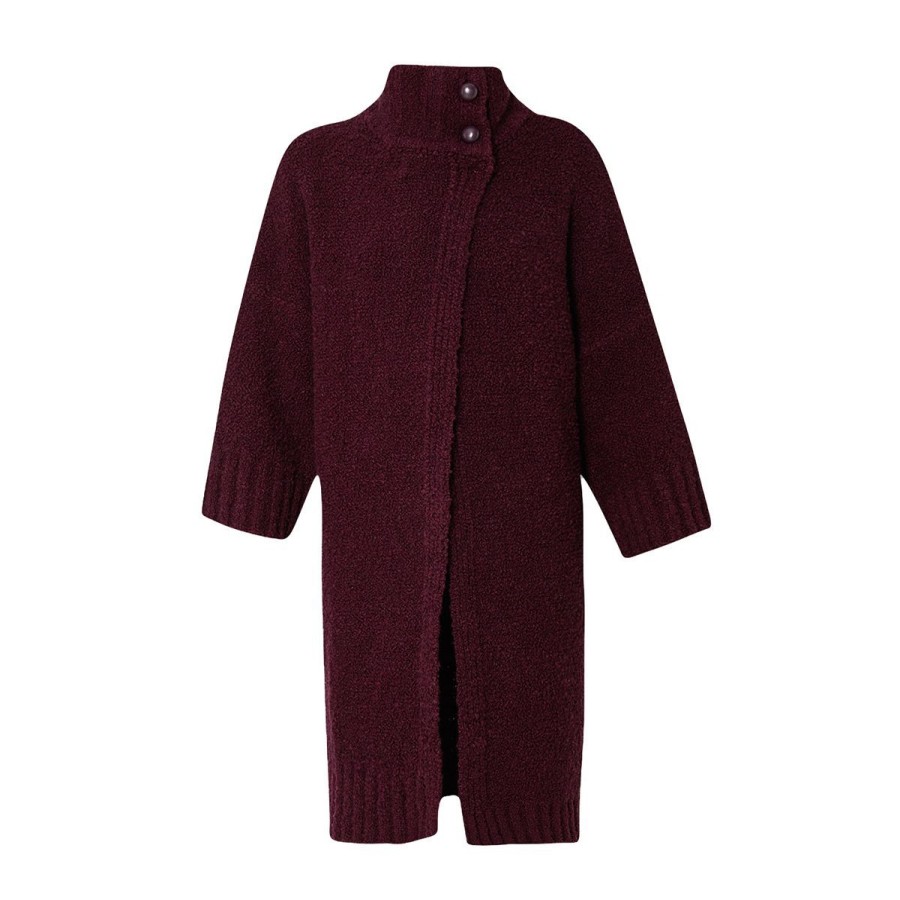 Donna Liu Jo Capispalla | Cappotto Donna Liu Jo In Maglia Boucle' Bordeaux Mf3166 223