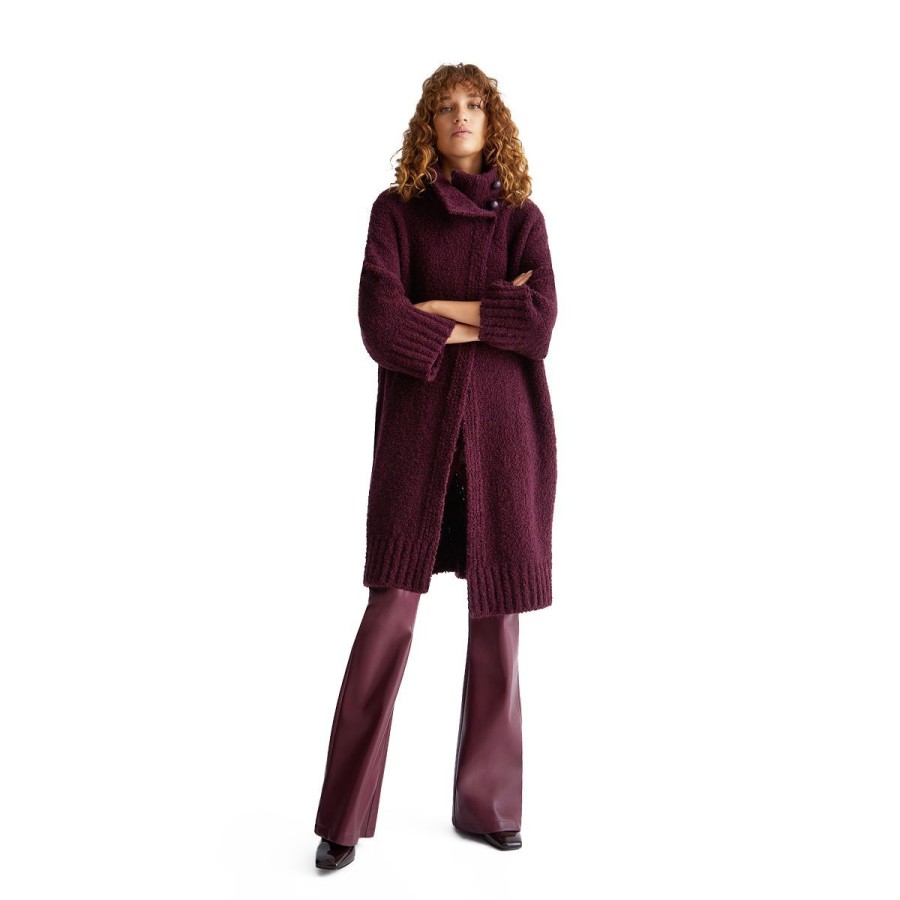 Donna Liu Jo Capispalla | Cappotto Donna Liu Jo In Maglia Boucle' Bordeaux Mf3166 223