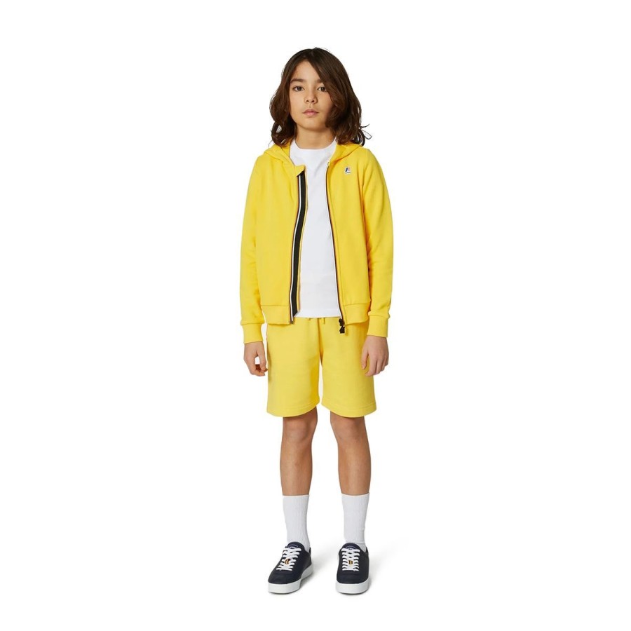 Kid & Youth K-Way Capispalla | Giacca Kid & Youth K-Way In Felpa Con Cappuccio Le Vrai 3.0 Arnel Poly Cotton Yellow K4114Xw Co