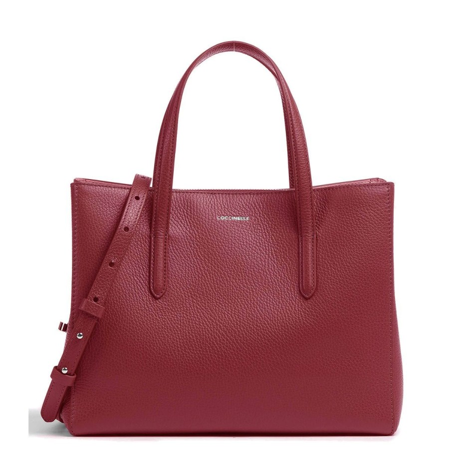 Donna Coccinelle Borse A Mano | Borsa Donna Coccinelle Hand Bag Con Tracolla Texture Large Cocciswap Rosso Cabernet E1P8F180101 223