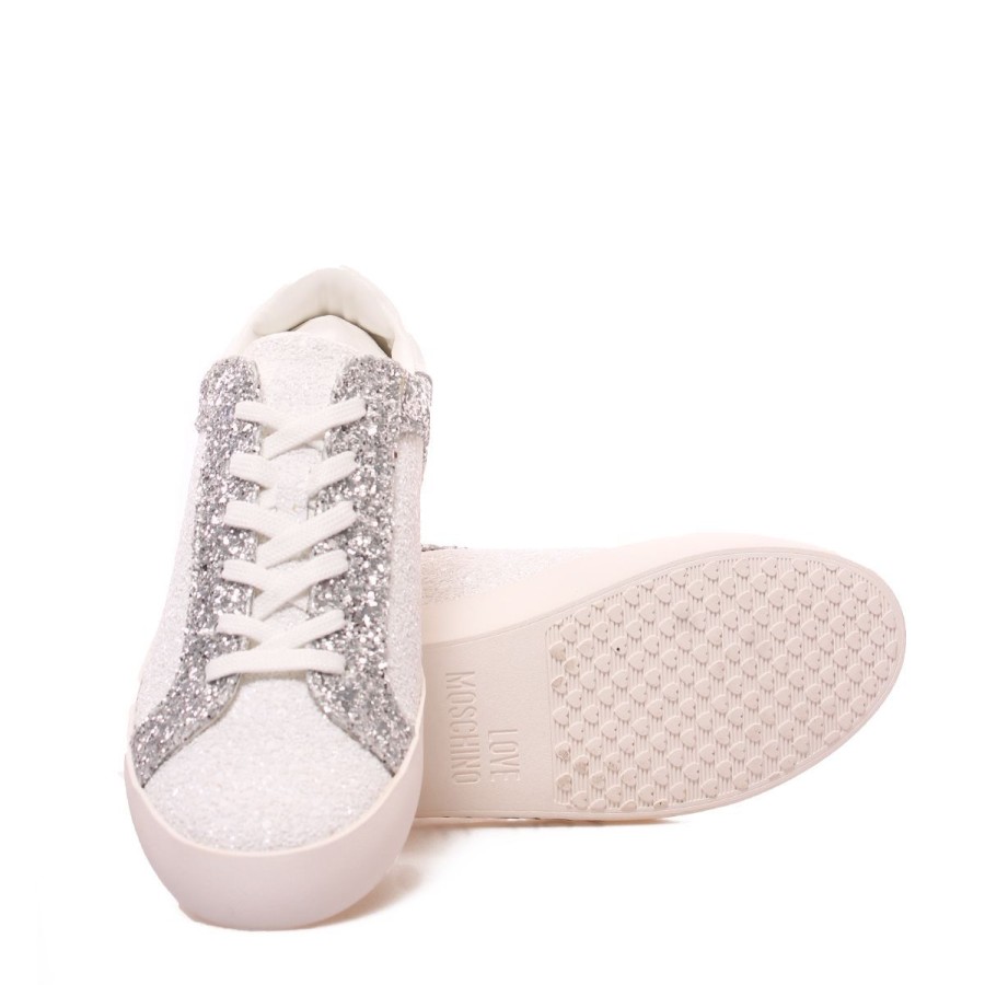 Donna Moschino Calzature | Scarpa Donna Love Moschino Sneakers Glitter Casse25 White / Silver Ja15742 123