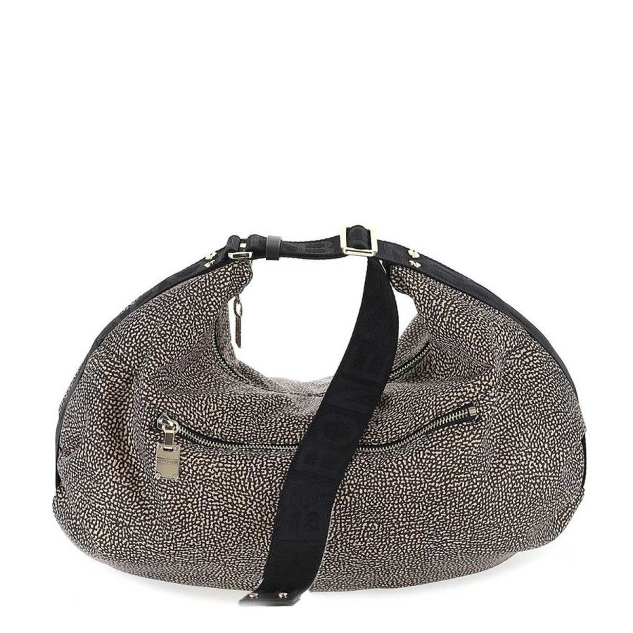 Donna Borbonese Borse A Mano | Borsa Donna Borbonese Hobo Bag Large Cloudette Op Natural/Nero 924163Ah1 122