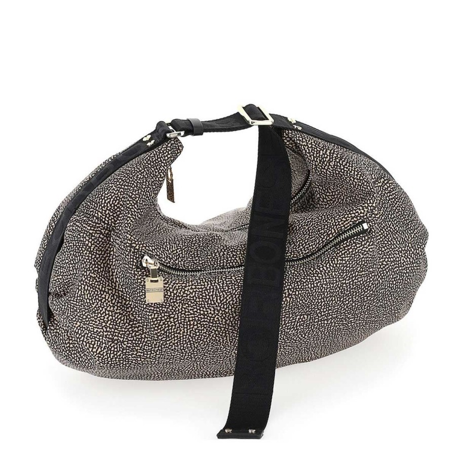 Donna Borbonese Borse A Mano | Borsa Donna Borbonese Hobo Bag Large Cloudette Op Natural/Nero 924163Ah1 122