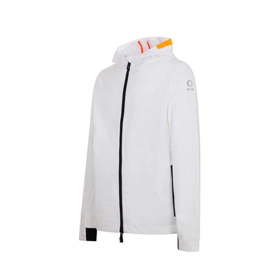 Uomo Suns Abbigliamento | Giacca Uomo Suns Appio Tag Water Resistant Con Cappuccio White Gbs01035U 123