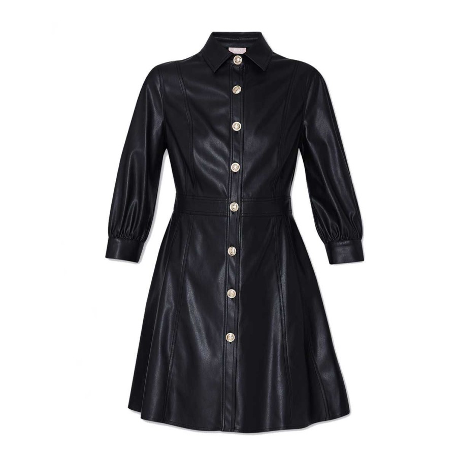 Donna Liu Jo Abiti | Abito Donna Liu Jo Vestito In Tessuto Spalmato Nero Mf3042 223