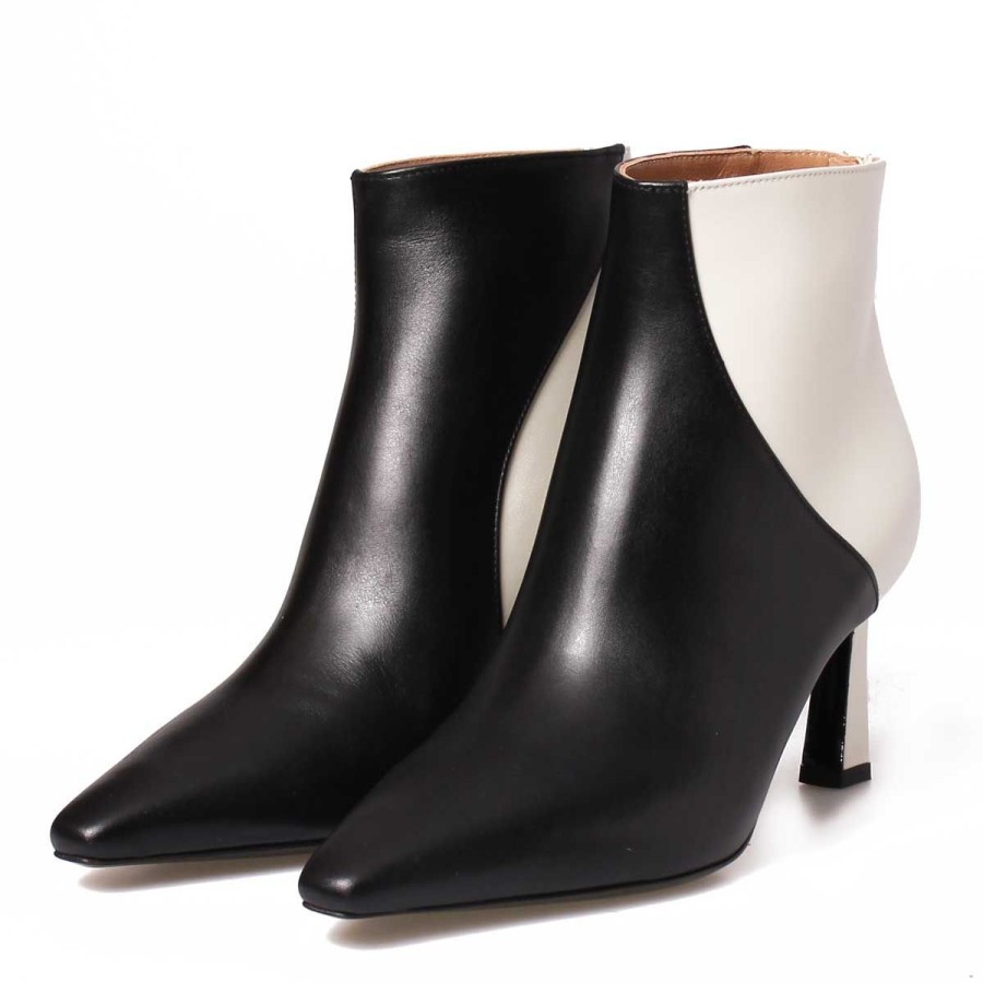 Donna Pollini Calzature | Stivaletti Donna Pollini Karluv Most Vitello Bicolore Bianco E Nero Sa21227 221