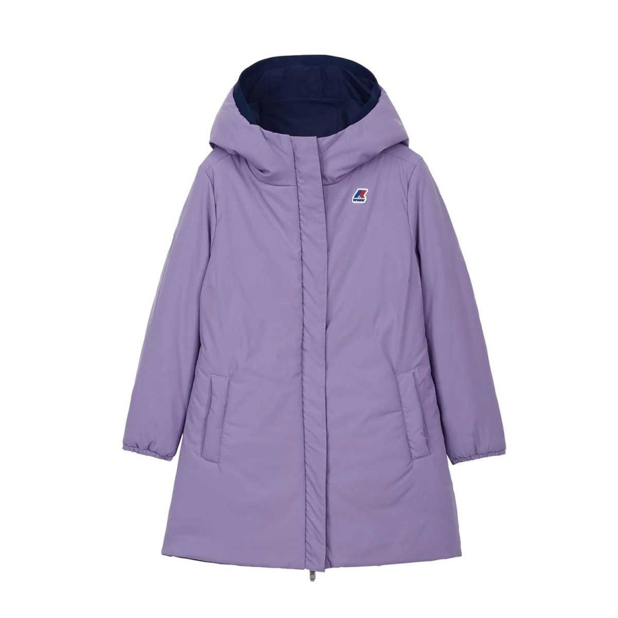 Kid & Youth K-Way Capispalla | Piumino Youth And Kid K-Way Sophie Reversible Blue Medieval / Violette Lavender K8121Cw 222