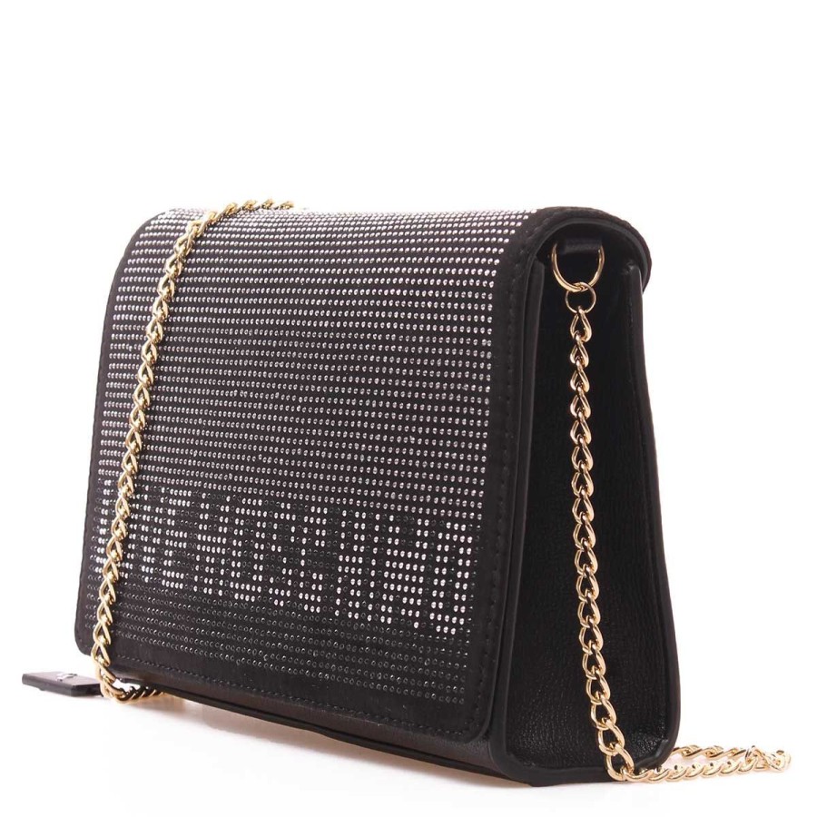 Donna Moschino Borse A Spalla | Borsa Donna Love Moschino Crossbody Bag Flap Glitter Black Jc4139123