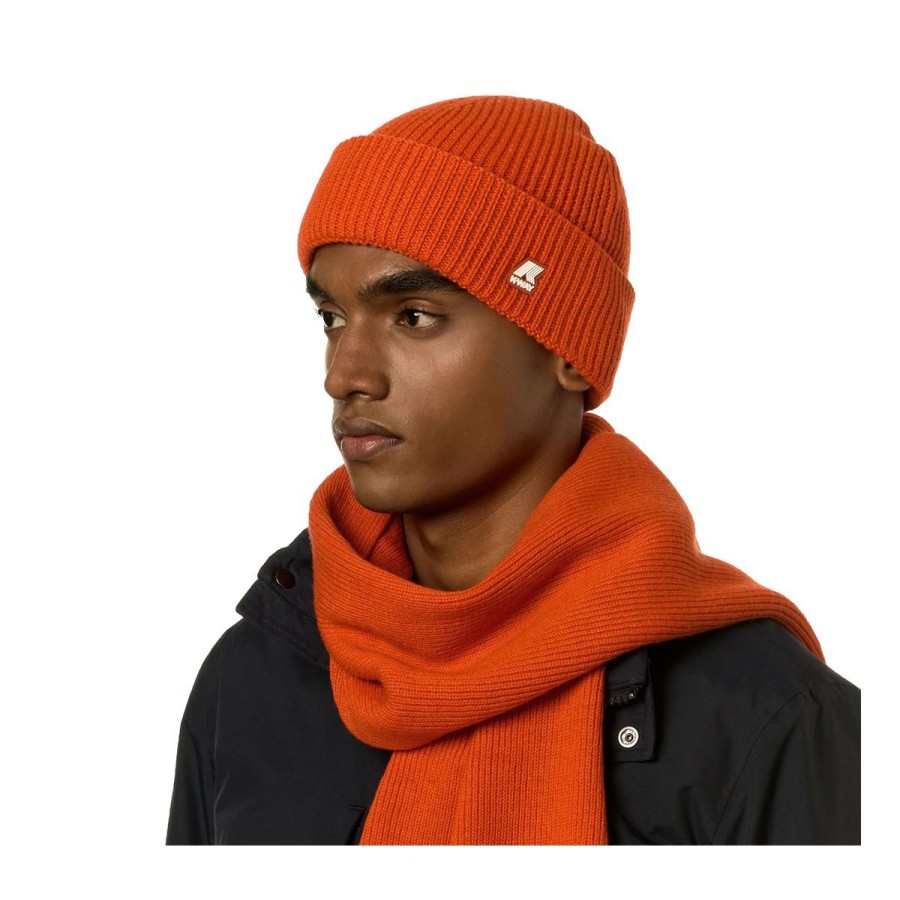 Donna K-Way Cappelli | Cappello Unisex K-Way Brice Cardigan Stitch Wool Orange Pumpkin K11319W 223