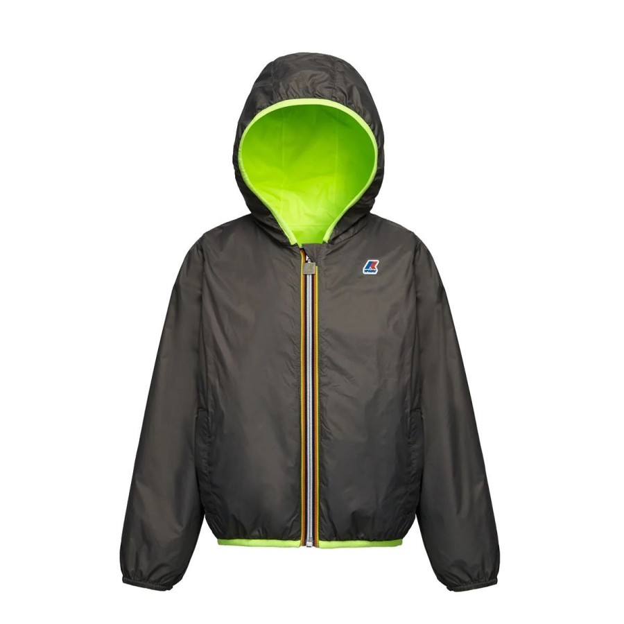 Kid & Youth K-Way Capispalla | Giacca Uomo K-Way Jacques Plus Reversible Fluo Yellow / Grey Double K2127Kw Co