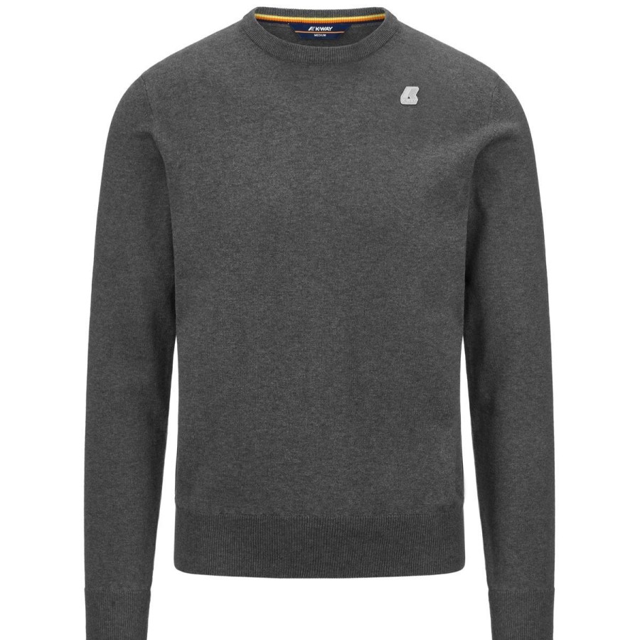 Uomo K-Way Abbigliamento | Maglione Uomo K-Way Auguste Knit Lt Plain Stitch Grey Mel K6121Lw 122