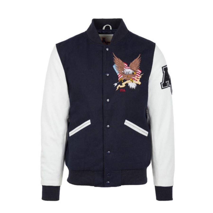 Uomo American College Abbigliamento | Giacca Uomo American College Teddy Eagle Usa Navy / White Ref0071 223