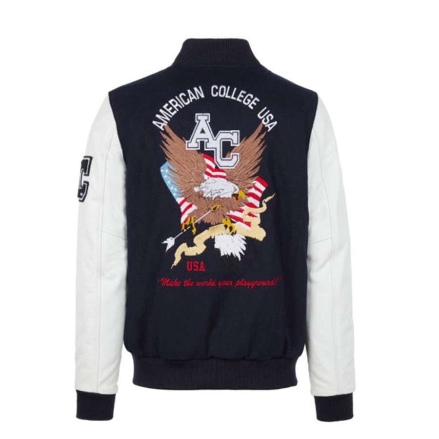 Uomo American College Abbigliamento | Giacca Uomo American College Teddy Eagle Usa Navy / White Ref0071 223