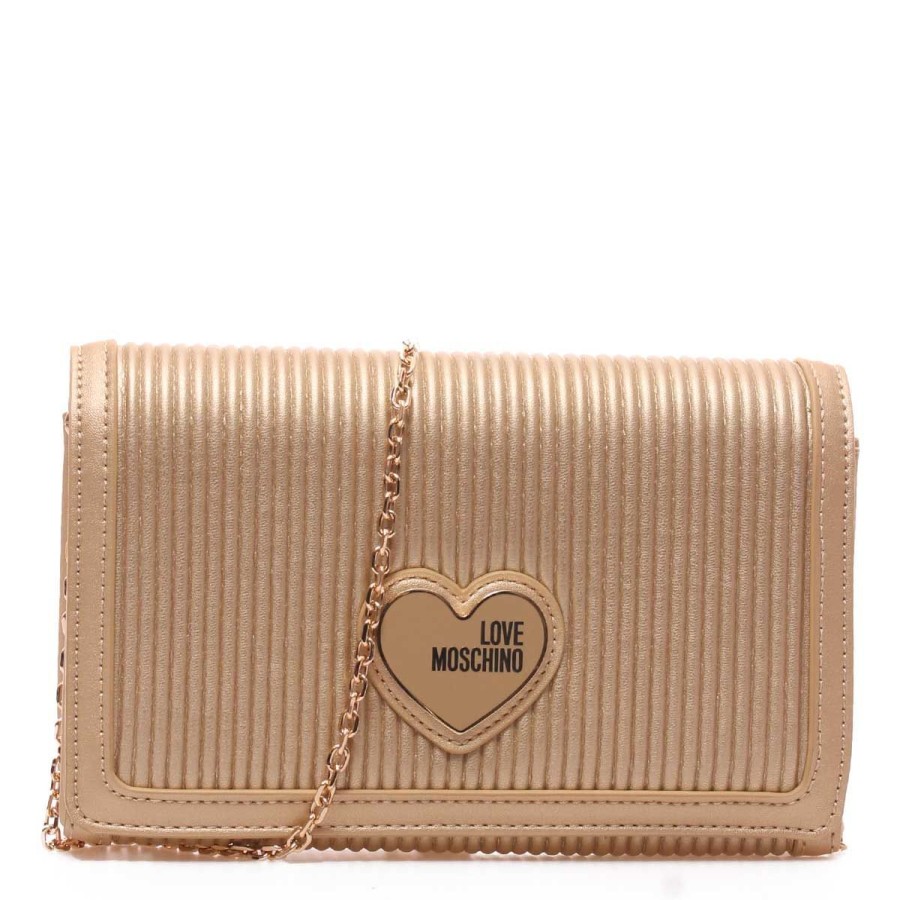 Donna Moschino Borse A Spalla | Borsa Donna Love Moschino Crossbody Bag Pleated Gold Jc4080 123