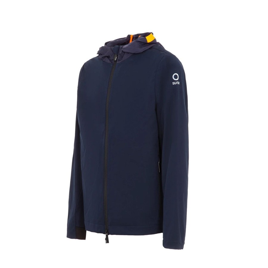 Uomo Suns Abbigliamento | Giacca Uomo Suns Appio Tag Water Resistant Con Cappuccio Navy Gbs01035U 123