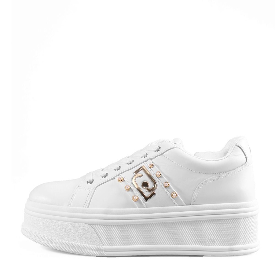 Donna Liu Jo Calzature | Scarpa Donna Liu Jo Sneakers Selma Platform Con Perle Bianco Bf3143 223