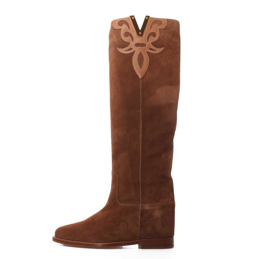 Donna VIa Roma 15 Calzature | Stivali Donna Via Roma 15 Boots Iconico Con Ricamo Valeur Malibu' Martora Miele 3919 123