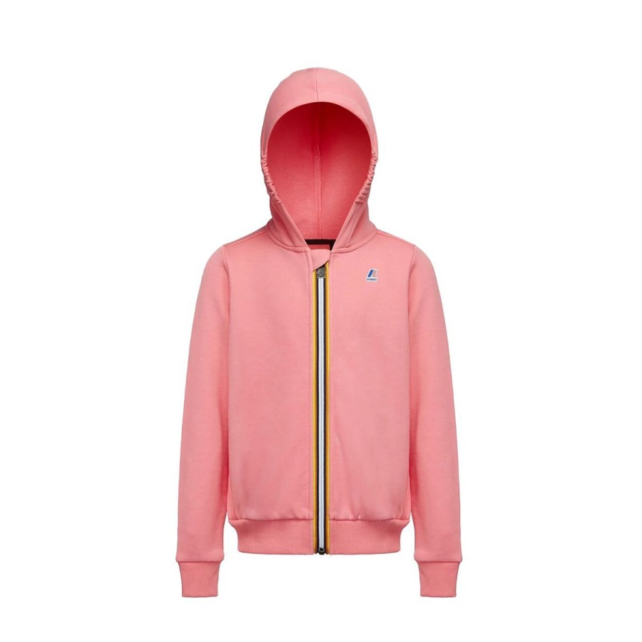 Kid & Youth K-Way Capispalla | Giacca Kid & Youth K-Way In Felpa Con Cappuccio Le Vrai 3.0 Arnel Poly Cotton Pink K4114Xwco