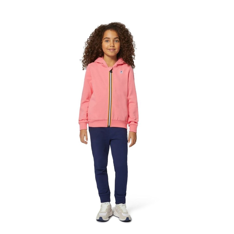 Kid & Youth K-Way Capispalla | Giacca Kid & Youth K-Way In Felpa Con Cappuccio Le Vrai 3.0 Arnel Poly Cotton Pink K4114Xwco