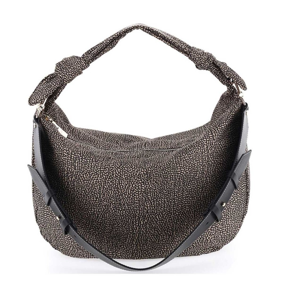 Donna Borbonese Borse A Mano | Borsa Donna Borbonese Hobo Bag Duna Medium Op Natural/Nero 933377I15X 122