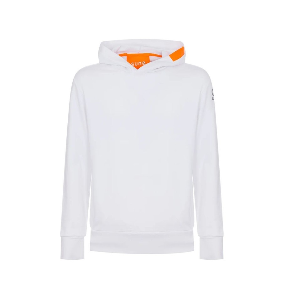 Uomo Suns Abbigliamento | Felpa Uomo Suns Claudio Tag Con Cappuccio White Mfs01031U 123