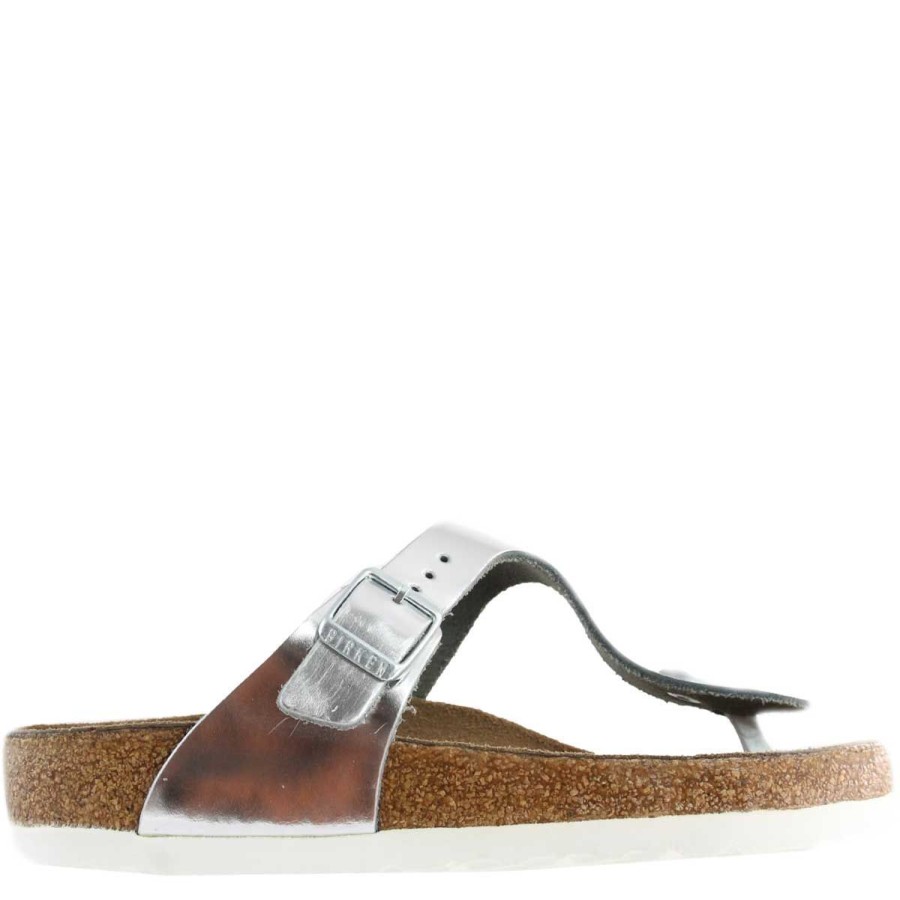 Donna Birkenstock Calzature | Sandalo Donna Infradito Birkenstock Gizeh Metallic Silver Art 1003674 118